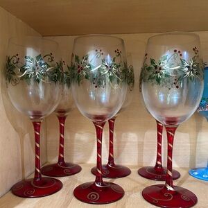 Vintage Pier 1 Imports Poinsettia Wine Glass set of 6